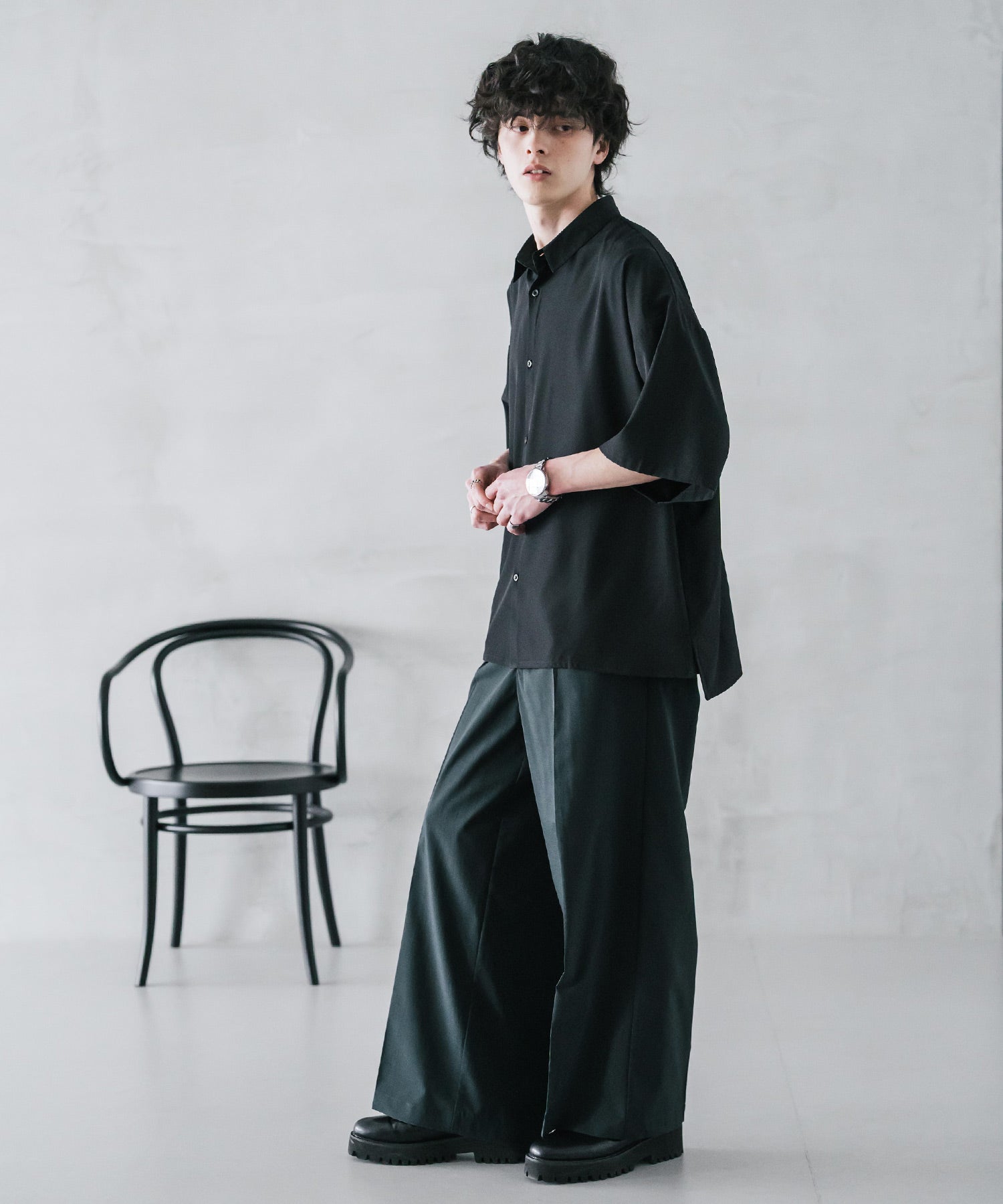 接触冷感 多機能素材リネンライク ワンタックセンタープレスワイドストレートイージーパンツ 15483