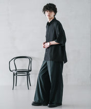 接触冷感 多機能素材リネンライク ワンタックセンタープレスワイドストレートイージーパンツ 15483