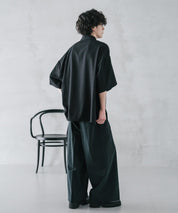 接触冷感 多機能素材リネンライク ワンタックセンタープレスワイドストレートイージーパンツ 15483