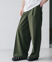 接触冷感 多機能素材リネンライク ワンタックセンタープレスワイドストレートイージーパンツ 15483