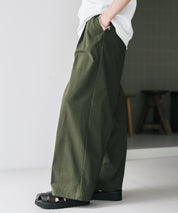 接触冷感 多機能素材リネンライク ワンタックセンタープレスワイドストレートイージーパンツ 15483