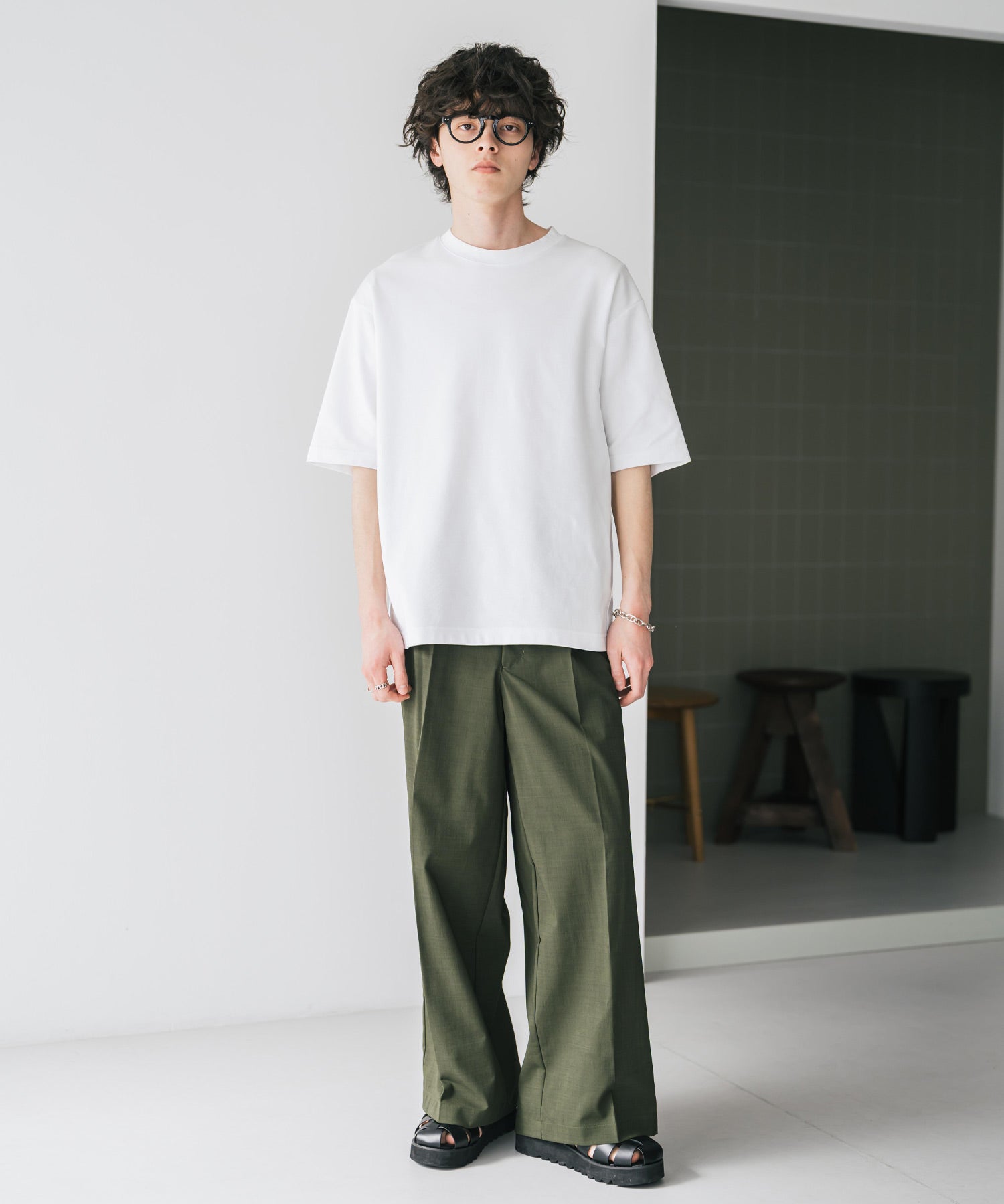 接触冷感 多機能素材リネンライク ワンタックセンタープレスワイドストレートイージーパンツ 15483