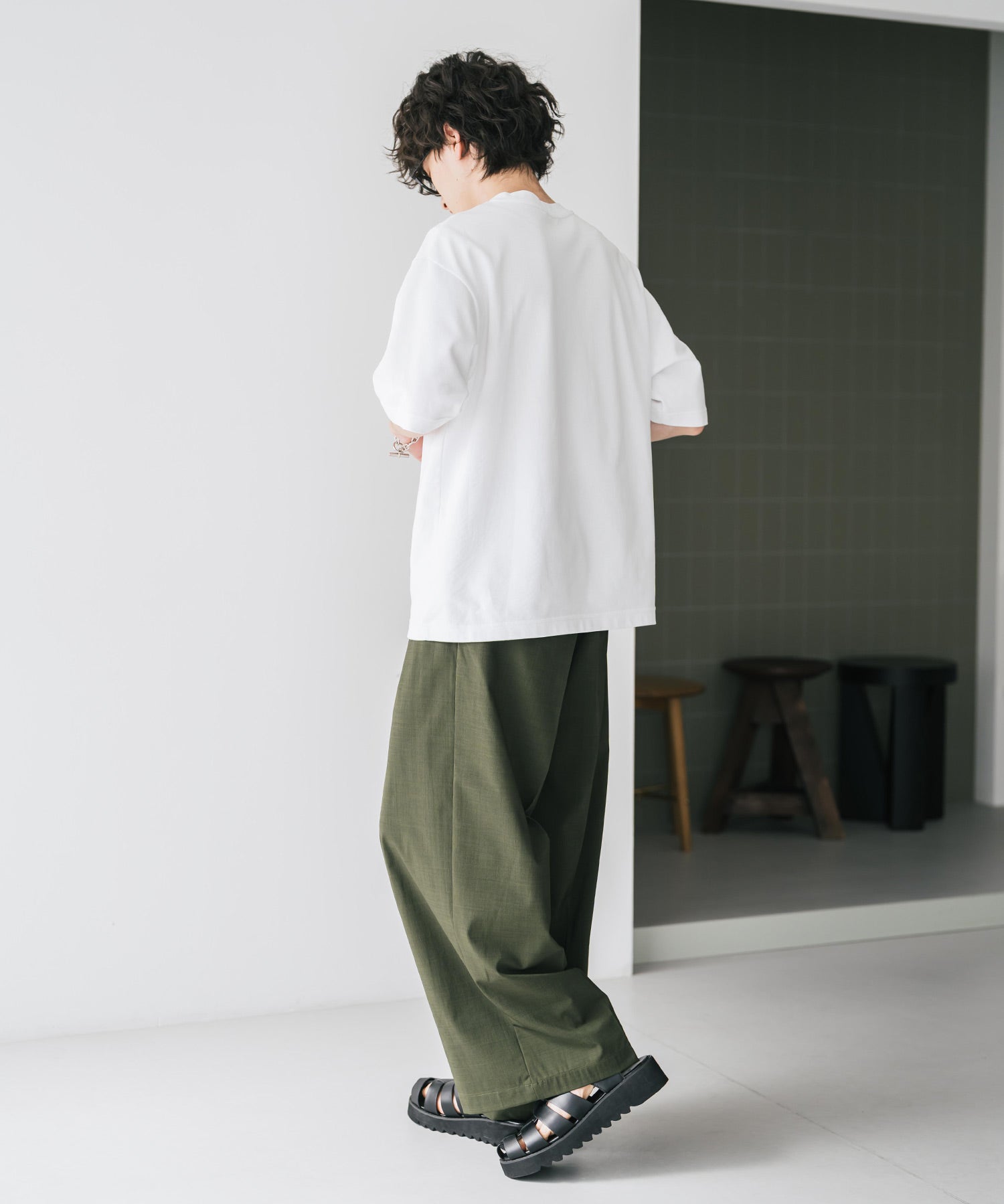 接触冷感 多機能素材リネンライク ワンタックセンタープレスワイドストレートイージーパンツ 15483