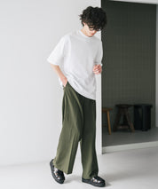 接触冷感 多機能素材リネンライク ワンタックセンタープレスワイドストレートイージーパンツ 15483