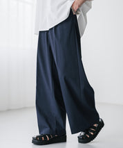 接触冷感 多機能素材リネンライク ワンタックセンタープレスワイドストレートイージーパンツ 15483