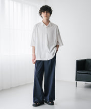 接触冷感 多機能素材リネンライク ワンタックセンタープレスワイドストレートイージーパンツ 15483