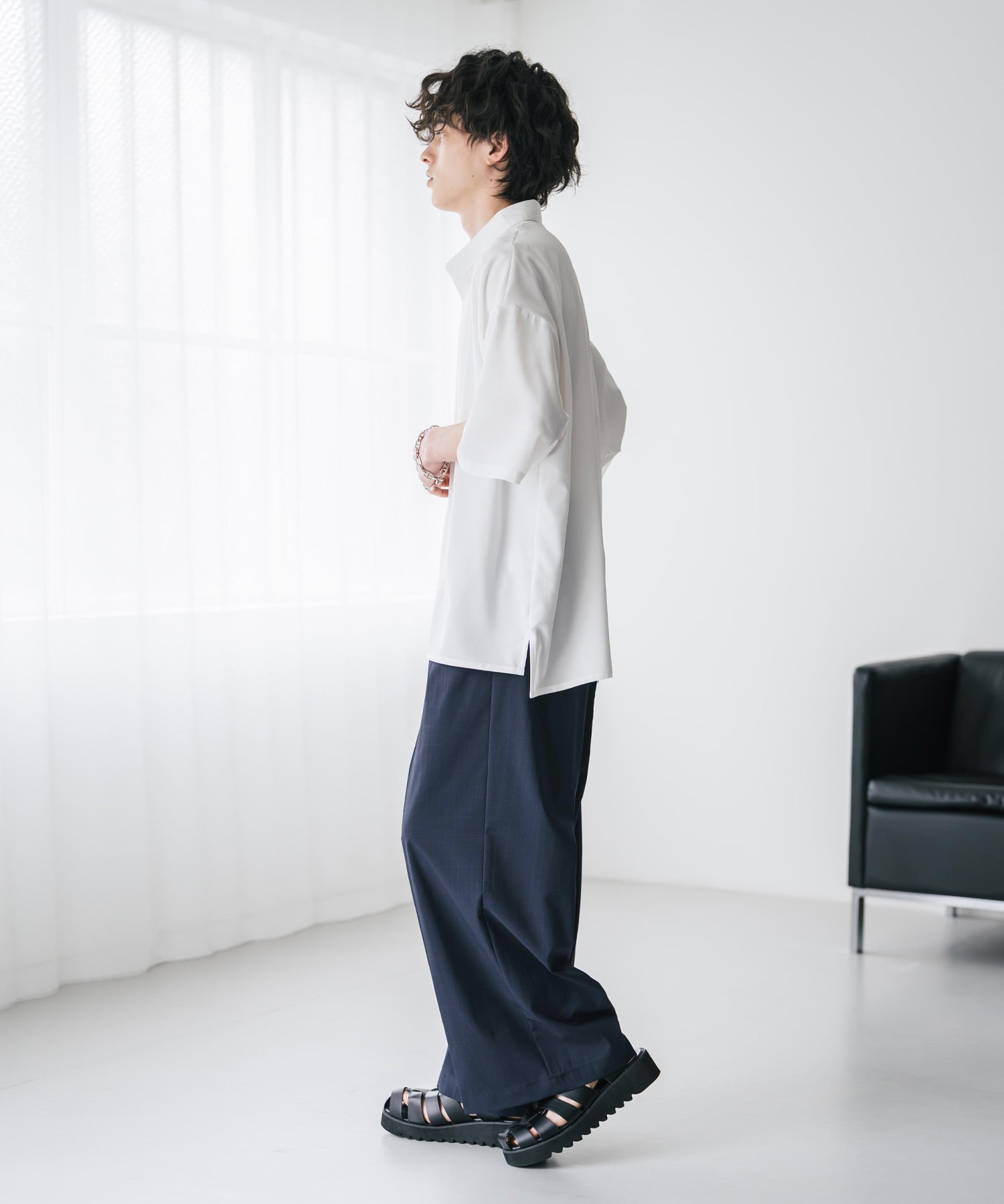 接触冷感 多機能素材リネンライク ワンタックセンタープレスワイドストレートイージーパンツ 15483