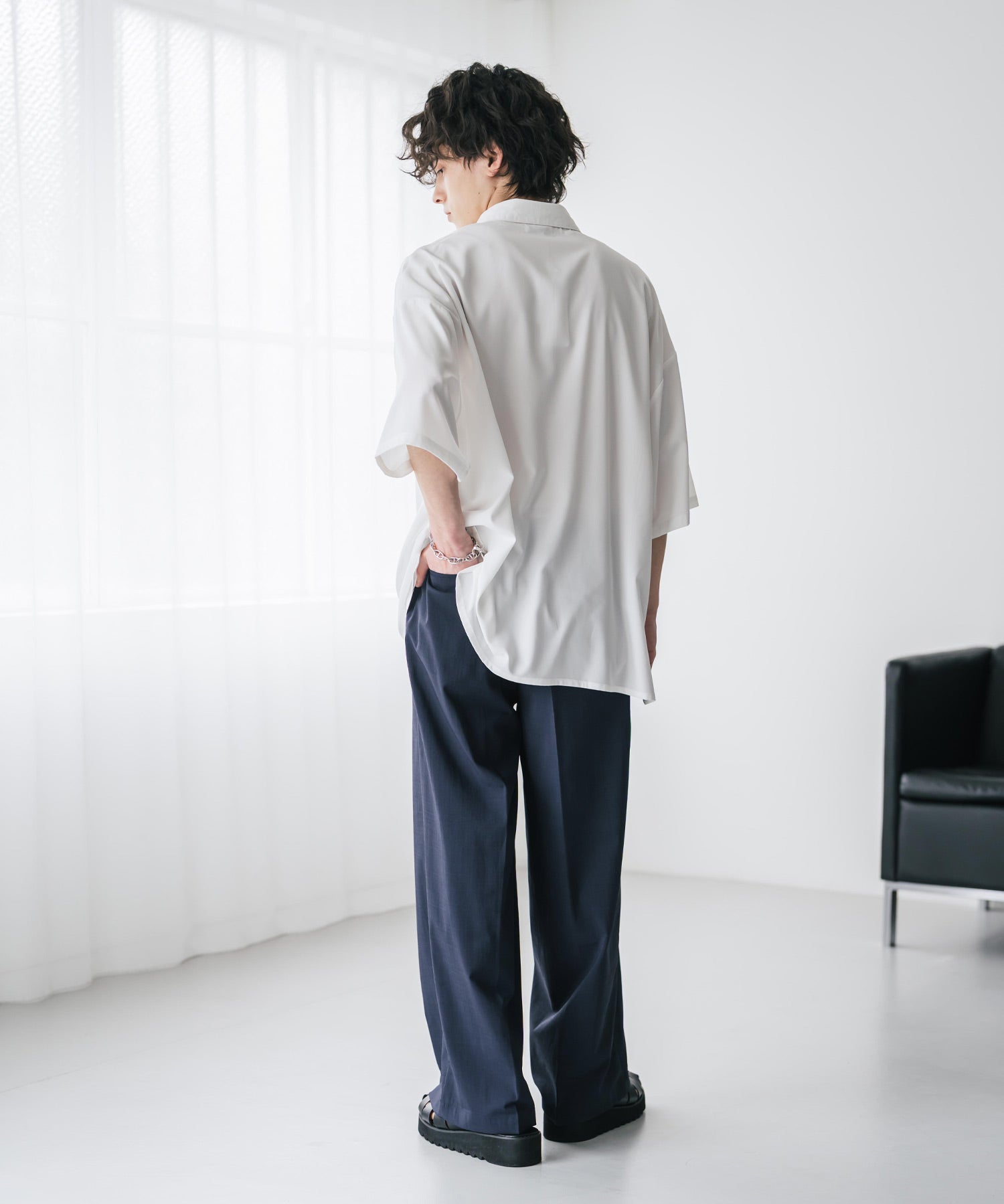 接触冷感 多機能素材リネンライク ワンタックセンタープレスワイドストレートイージーパンツ 15483