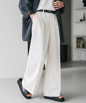 接触冷感 多機能素材リネンライク ワンタックセンタープレスワイドストレートイージーパンツ 15483