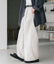 接触冷感 多機能素材リネンライク ワンタックセンタープレスワイドストレートイージーパンツ 15483