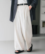 接触冷感 多機能素材リネンライク ワンタックセンタープレスワイドストレートイージーパンツ 15483