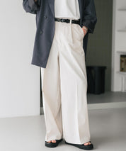 接触冷感 多機能素材リネンライク ワンタックセンタープレスワイドストレートイージーパンツ 15483