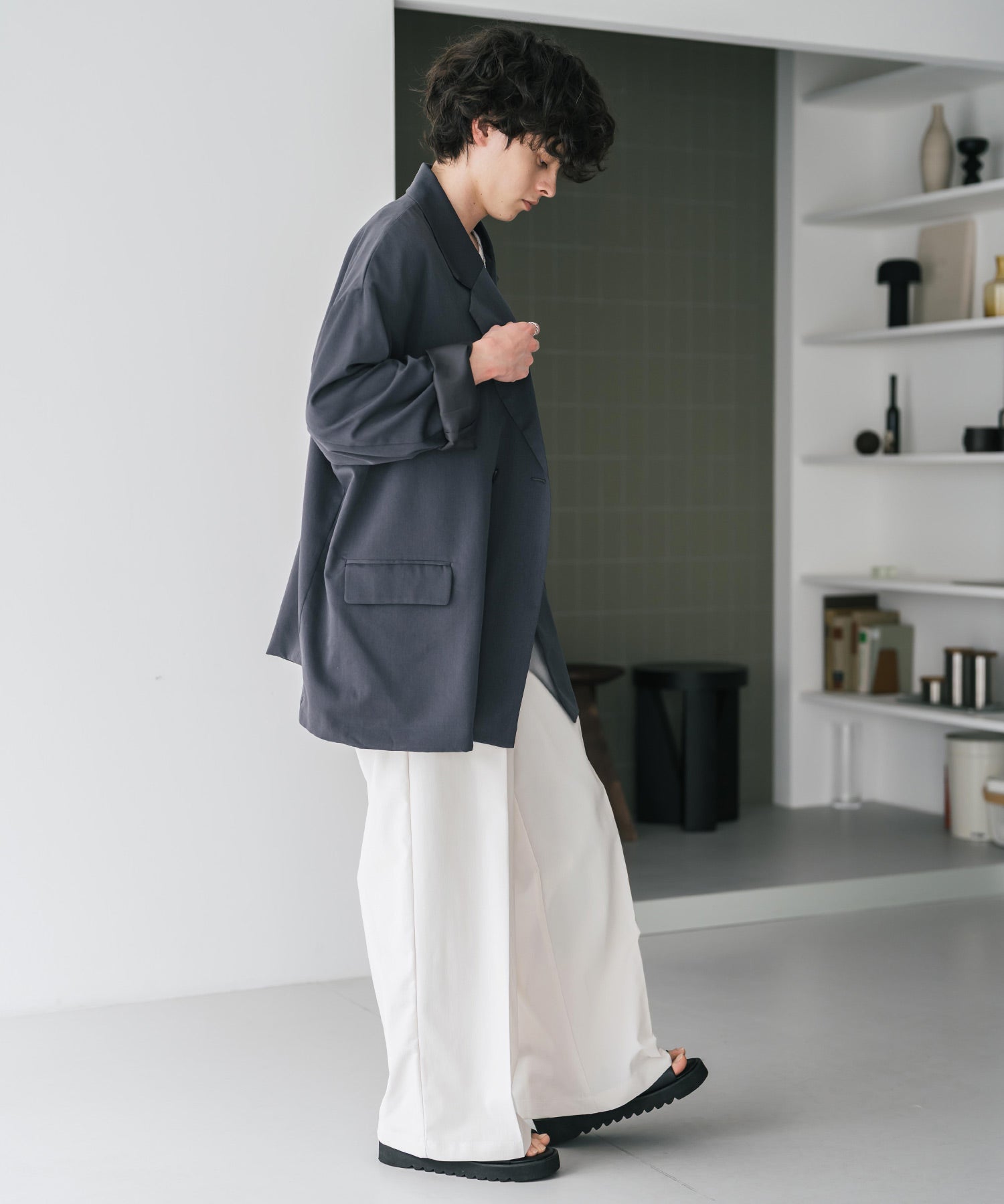 接触冷感 多機能素材リネンライク ワンタックセンタープレスワイドストレートイージーパンツ 15483