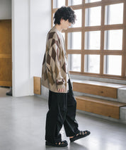 オーバーサイズ総柄Vネックボリュームニットカーディガン アーガイル柄 チェック柄 15484