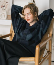 オーバーサイズ総柄Vネックボリュームニットカーディガン アーガイル柄 チェック柄 15484