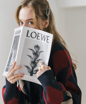 オーバーサイズ総柄Vネックボリュームニットカーディガン アーガイル柄 チェック柄 15484