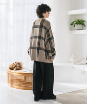 オーバーサイズ総柄Vネックボリュームニットカーディガン アーガイル柄 チェック柄 15484