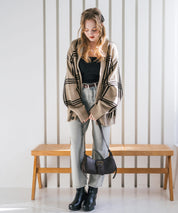 オーバーサイズ総柄Vネックボリュームニットカーディガン アーガイル柄 チェック柄 15484