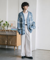 オーバーサイズ総柄Vネックボリュームニットカーディガン アーガイル柄 チェック柄 15484