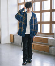 オーバーサイズ総柄Vネックボリュームニットカーディガン アーガイル柄 チェック柄 15484