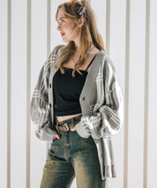 オーバーサイズ総柄Vネックボリュームニットカーディガン アーガイル柄 チェック柄 15484