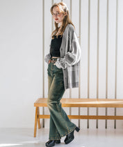 オーバーサイズ総柄Vネックボリュームニットカーディガン アーガイル柄 チェック柄 15484