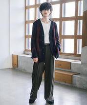 オーバーサイズ総柄Vネックボリュームニットカーディガン アーガイル柄 チェック柄 15484