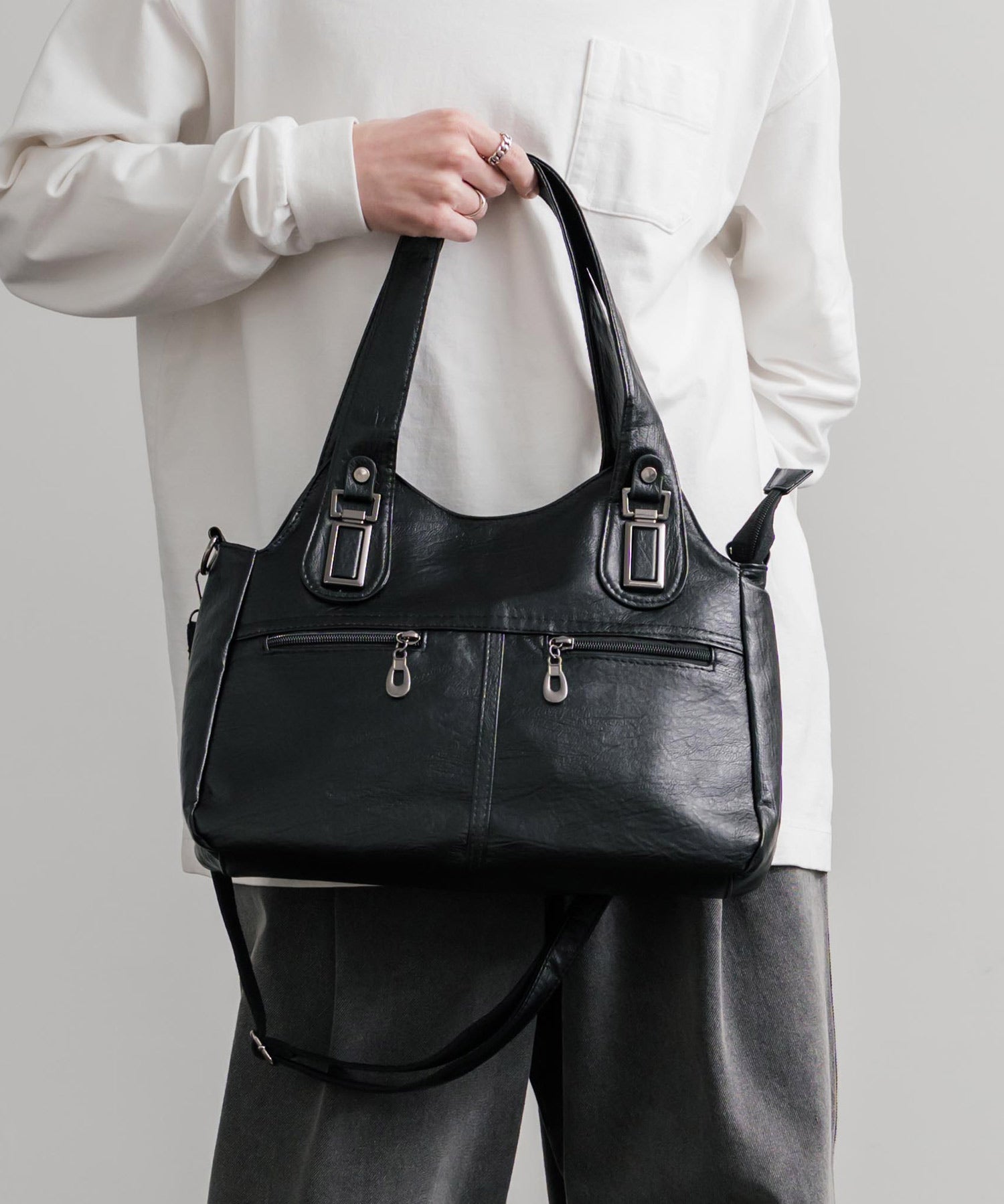 2WAY PUレザーショルダーバッグ/トートバッグ 15506