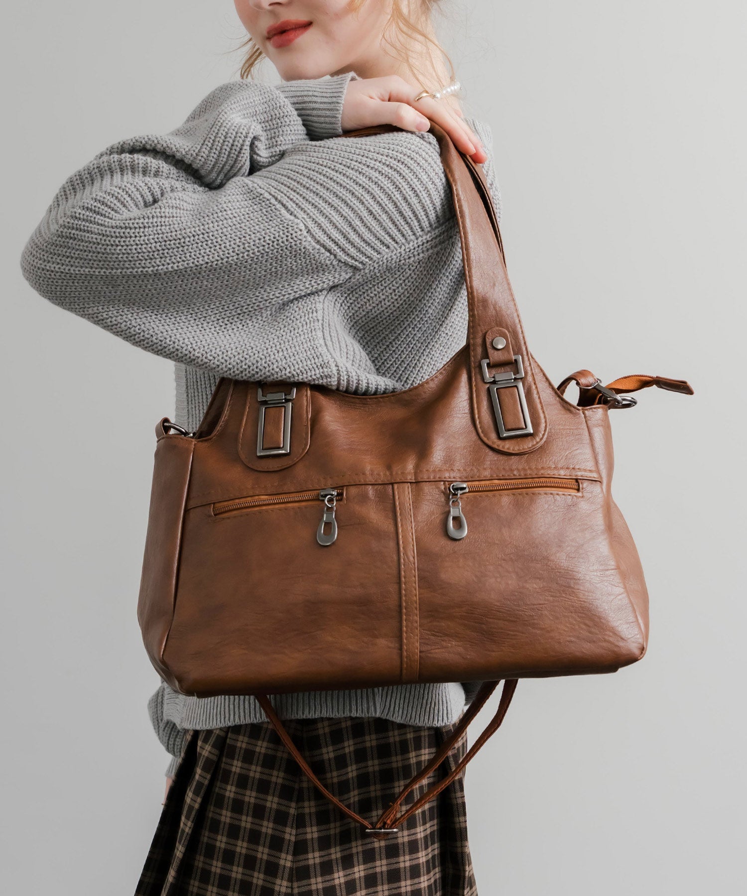 2WAY PUレザーショルダーバッグ/トートバッグ 15506