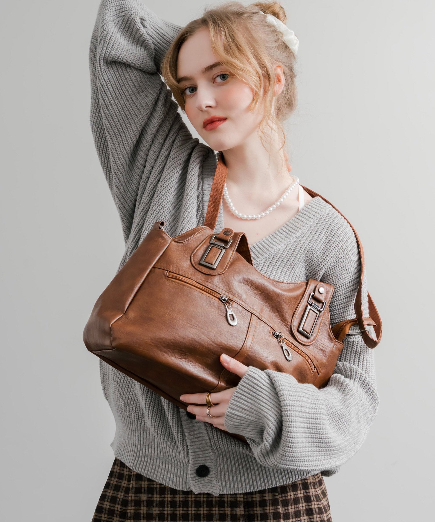 2WAY PUレザーショルダーバッグ/トートバッグ 15506