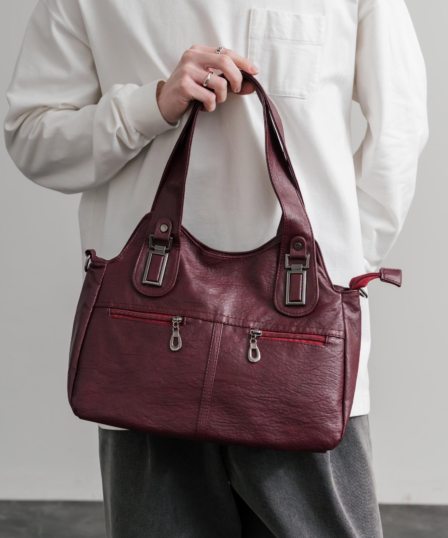 2WAY PUレザーショルダーバッグ/トートバッグ 15506