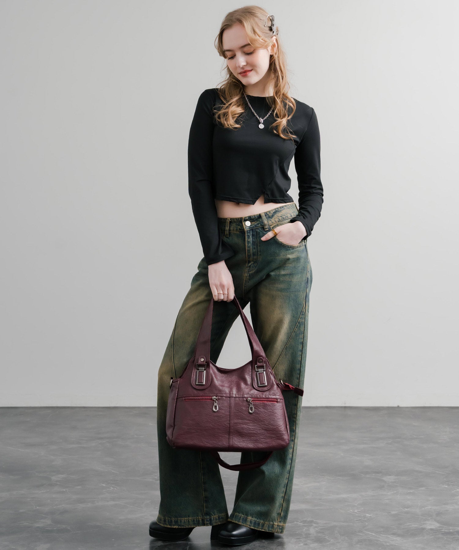 2WAY PUレザーショルダーバッグ/トートバッグ 15506