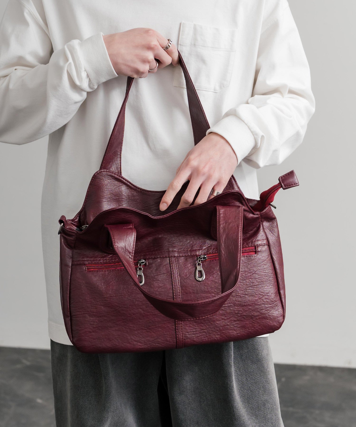 2WAY PUレザーショルダーバッグ/トートバッグ 15506