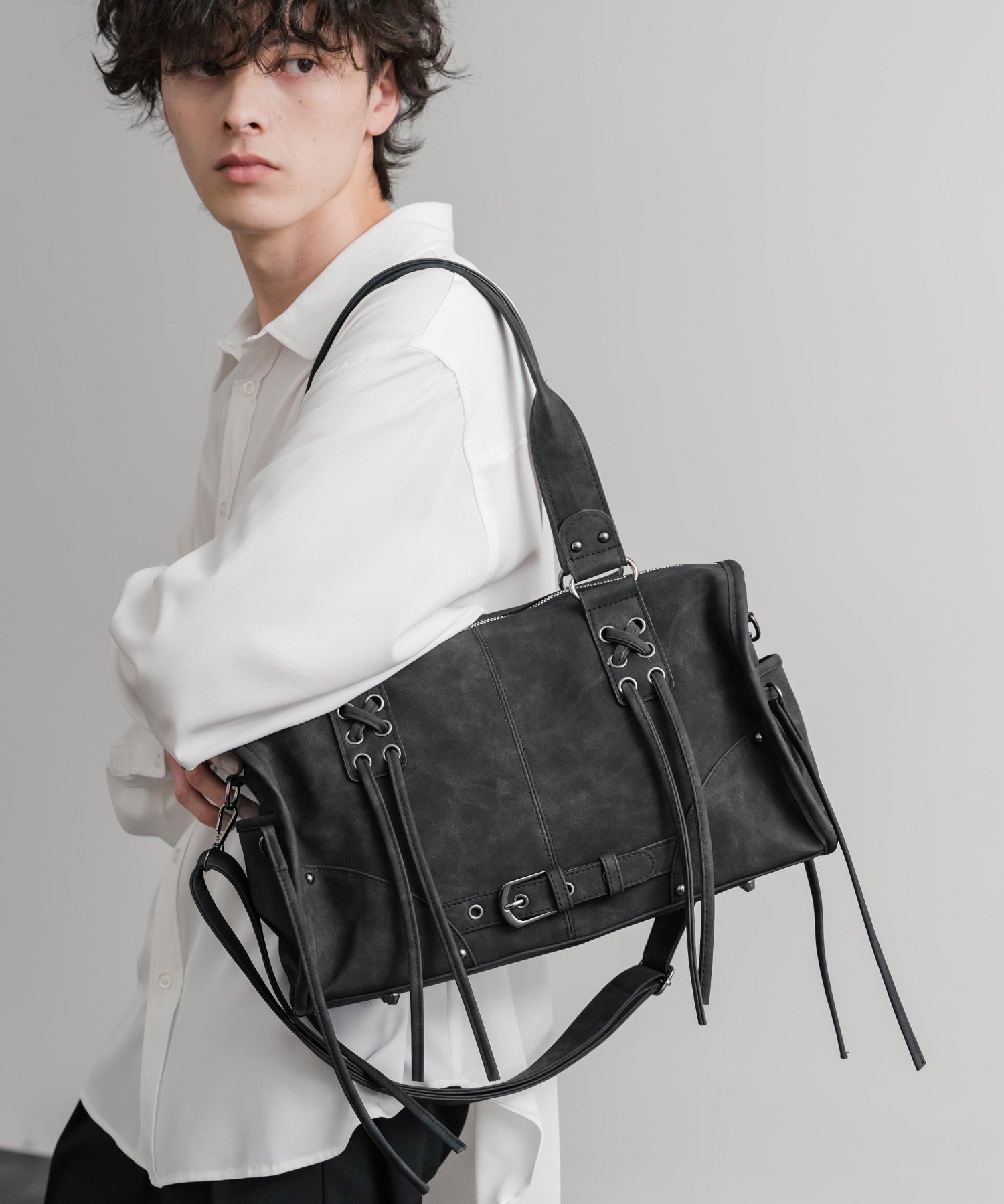 ヴィンテージ加工 PUレザー2WAYショルダーバッグ/ハンドバッグ 15509