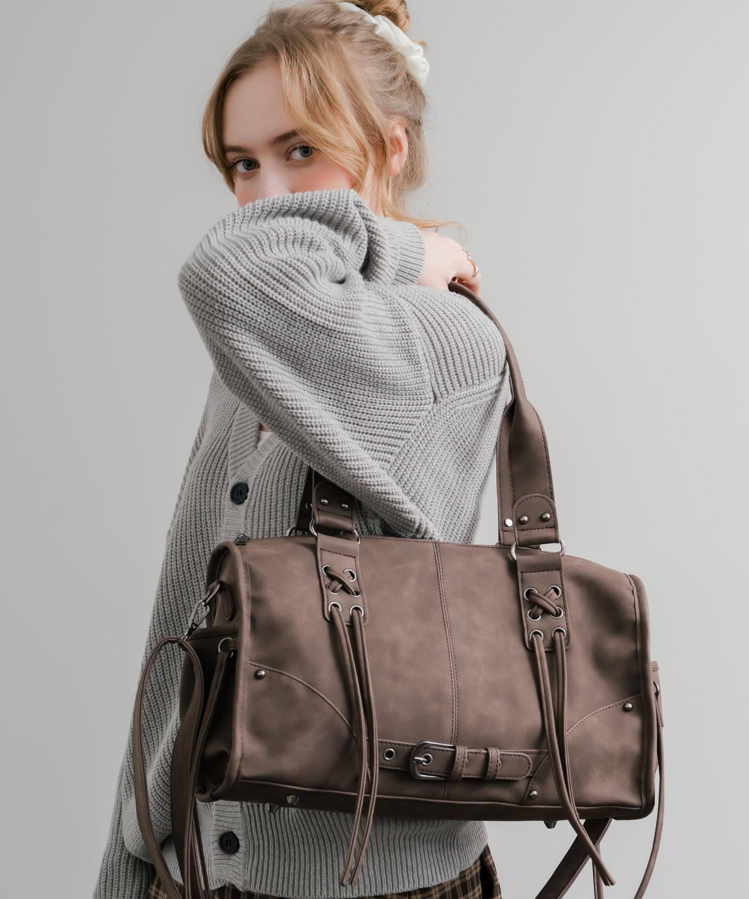 ヴィンテージ加工 PUレザー2WAYショルダーバッグ/ハンドバッグ 15509