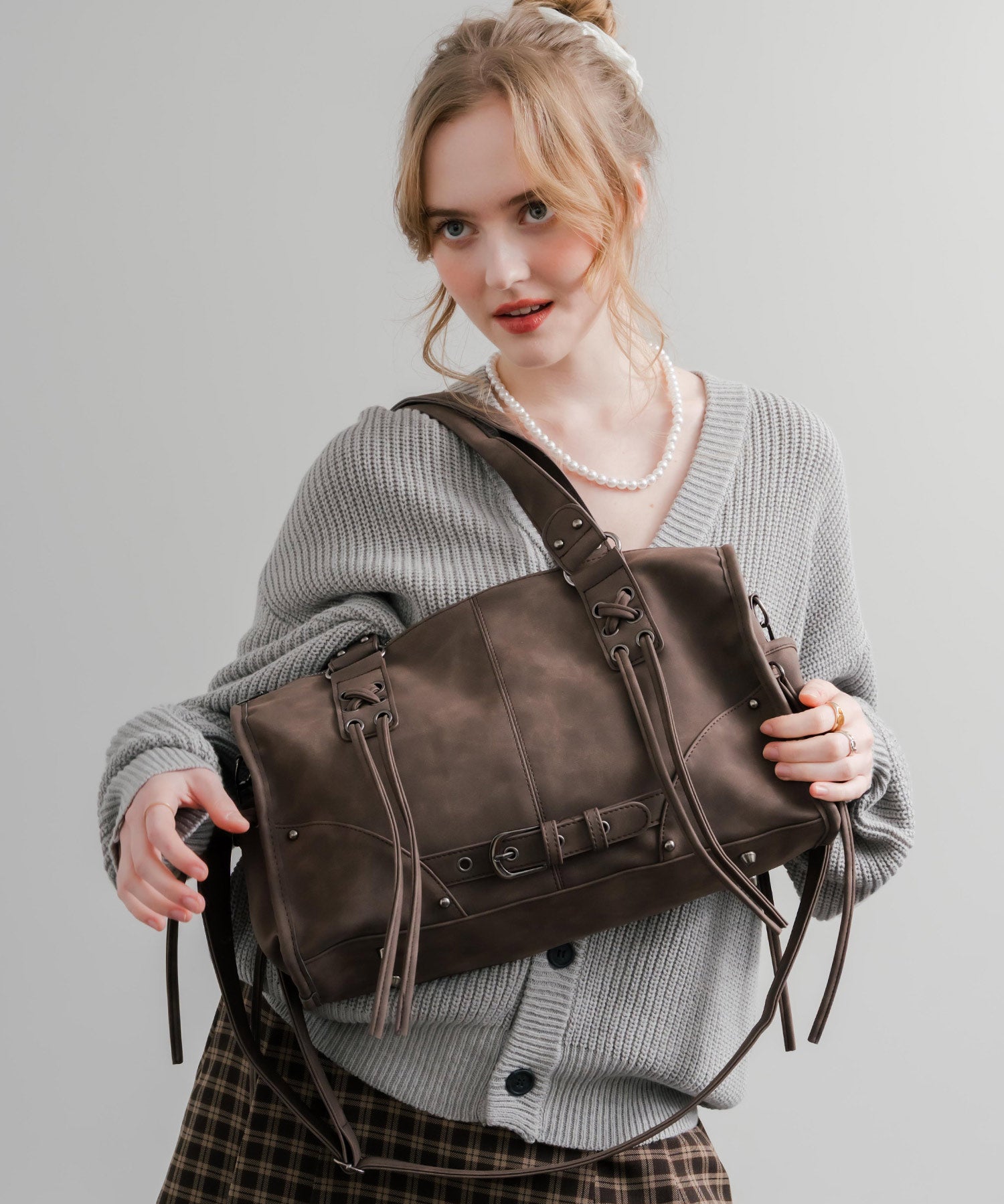 ヴィンテージ加工 PUレザー2WAYショルダーバッグ/ハンドバッグ 15509