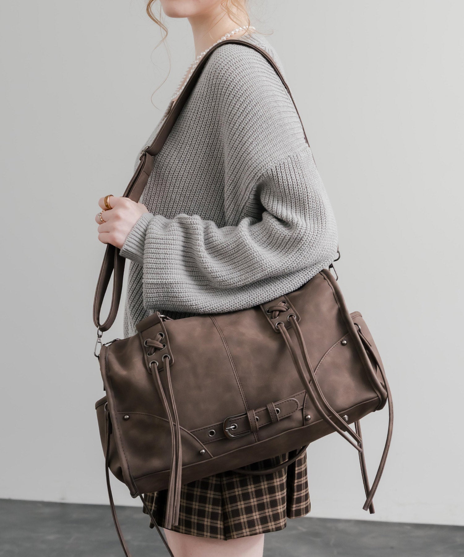 ヴィンテージ加工 PUレザー2WAYショルダーバッグ/ハンドバッグ 15509