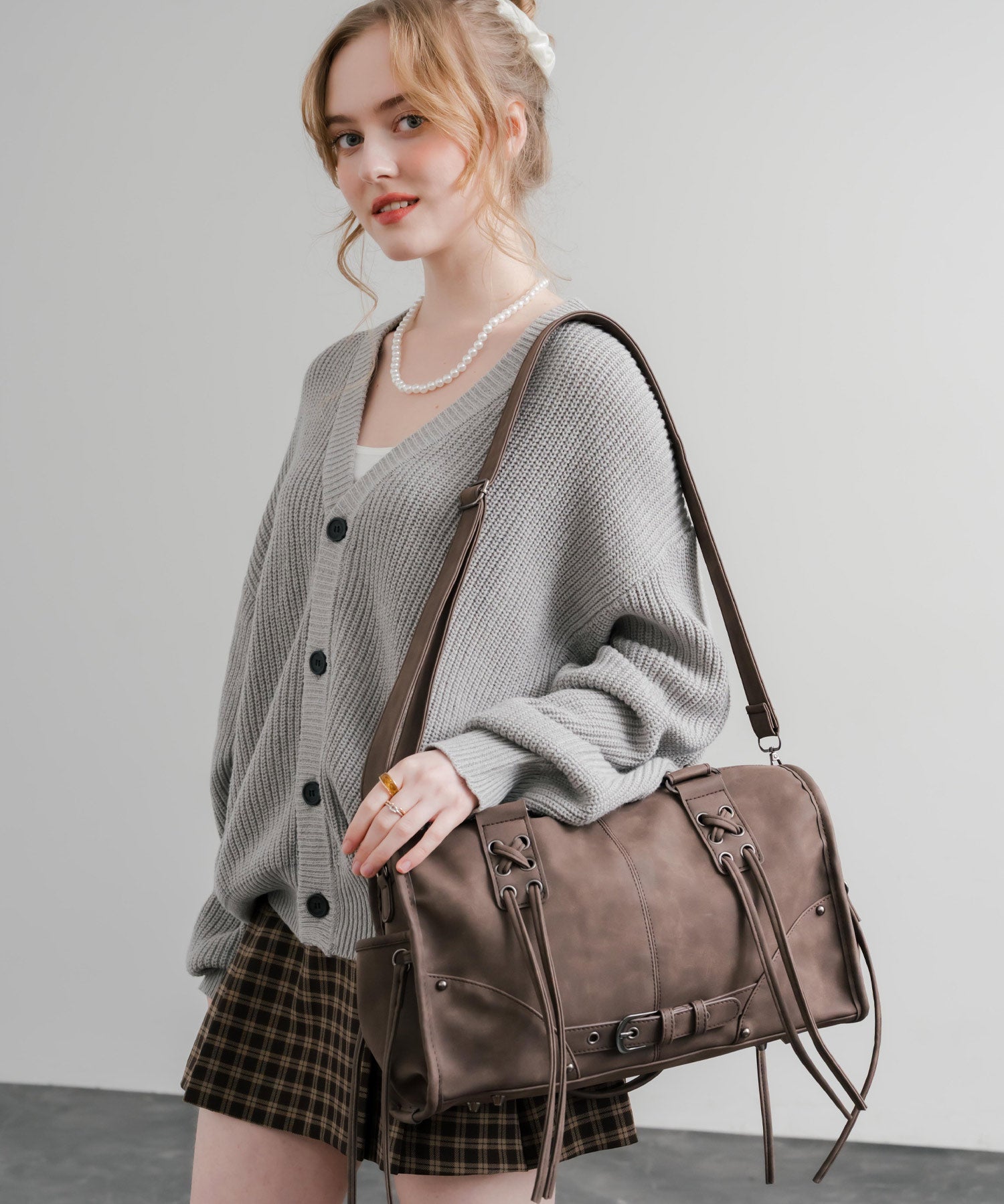 ヴィンテージ加工 PUレザー2WAYショルダーバッグ/ハンドバッグ 15509