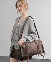 ヴィンテージ加工 PUレザー2WAYショルダーバッグ/ハンドバッグ 15509