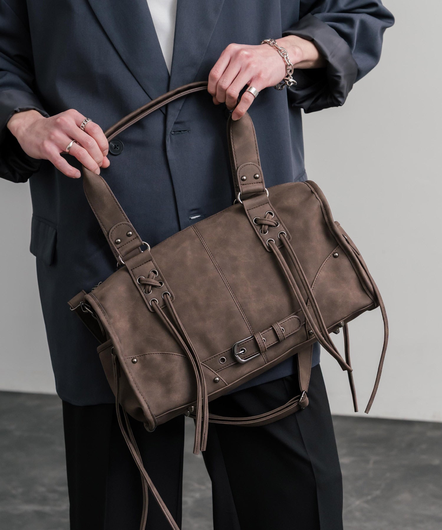 ヴィンテージ加工 PUレザー2WAYショルダーバッグ/ハンドバッグ 15509