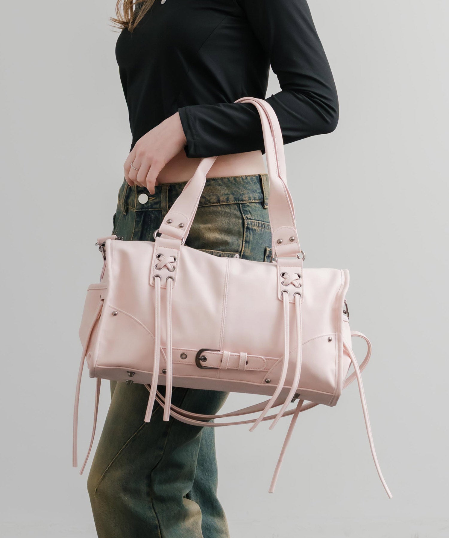 ヴィンテージ加工 PUレザー2WAYショルダーバッグ/ハンドバッグ 15509