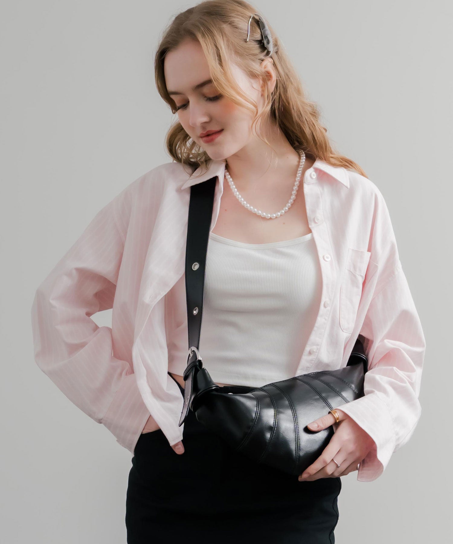 PUレザー クロワッサン型ショルダーバッグ/ボディバッグ 15510