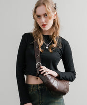 PUレザー クロワッサン型ショルダーバッグ/ボディバッグ 15510