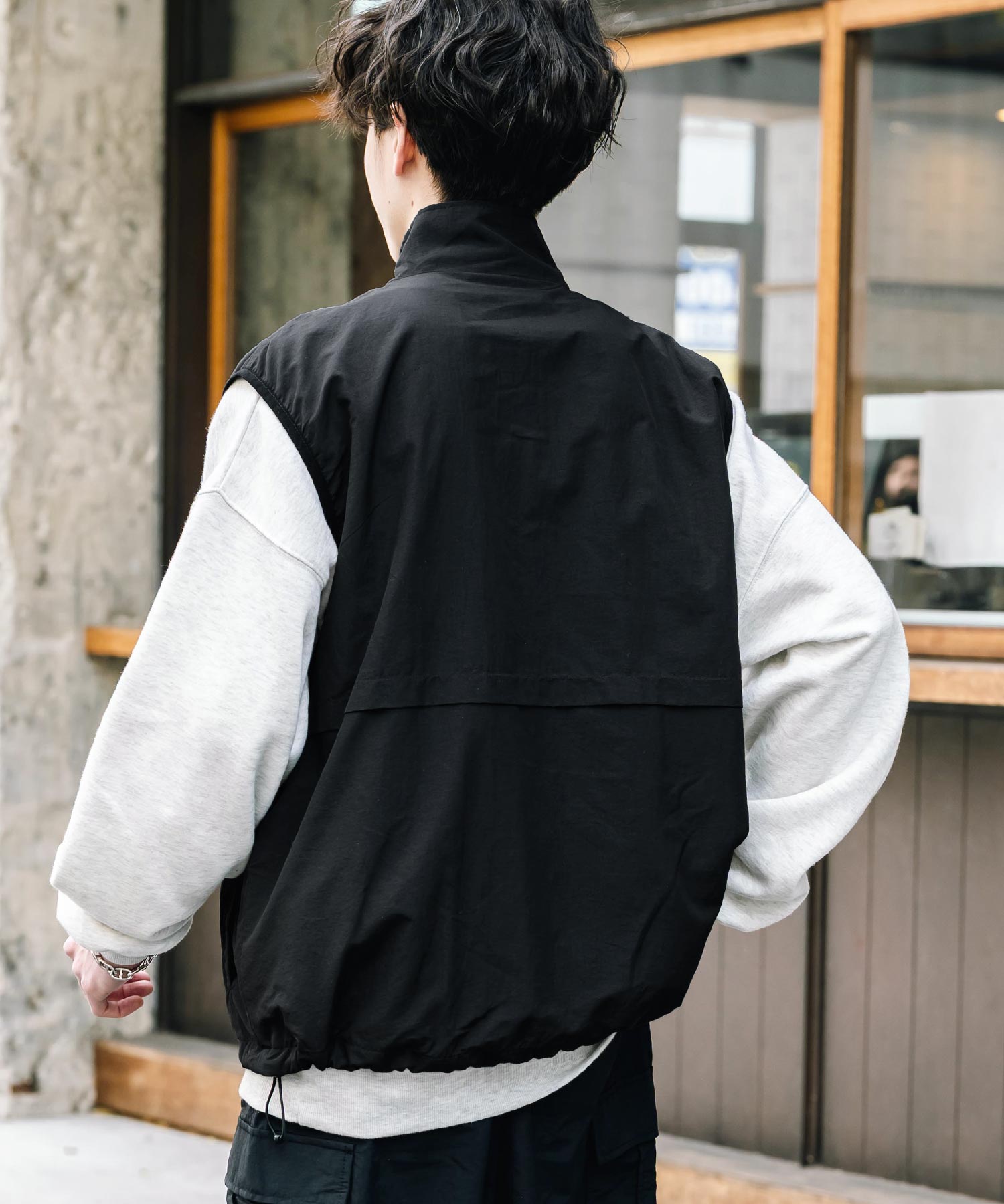 裏メッシュスタンドネック前開きナイロンベスト 15521【セットアップ