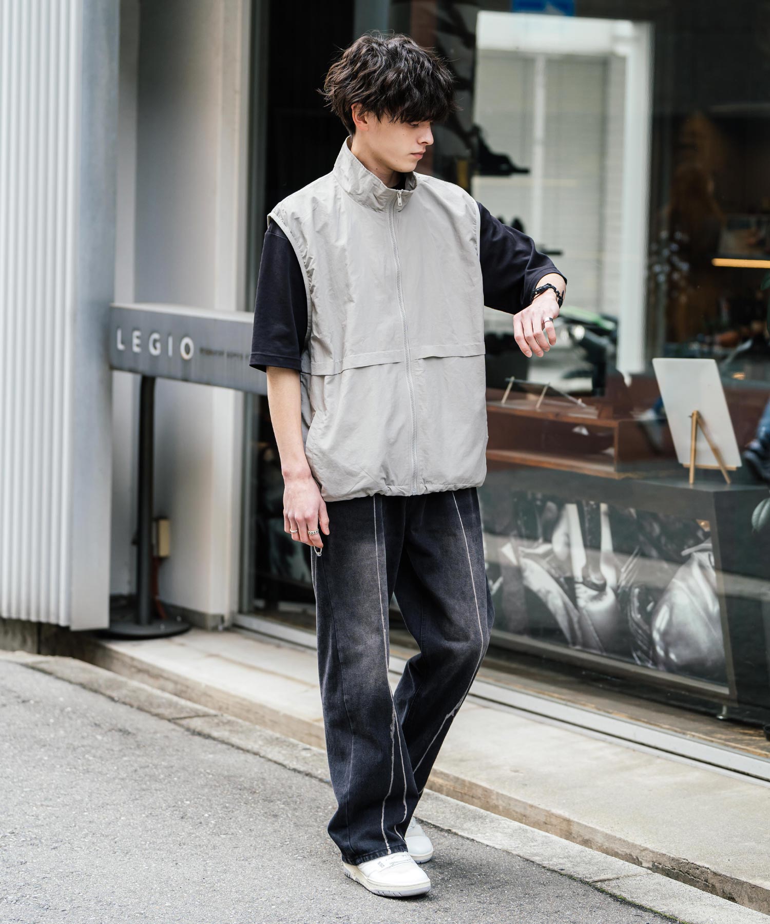 小*琢様   windsorベスト black 裏メッシュスタンドネック前開きナイロンベスト 15521【セットアップ