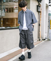 膝下丈 ワンタック ナイロンワイドカーゴハーフパンツ 15522