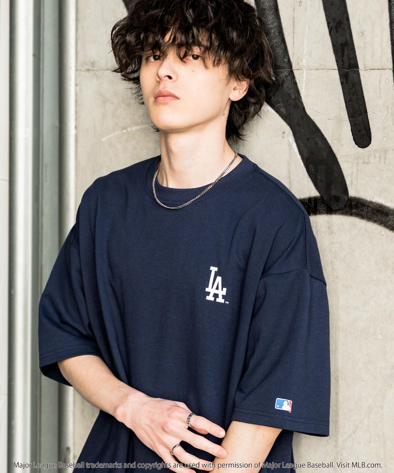 MLB メジャーリーグベースボール 接触冷感UVカットオーバーサイズワンポイントロゴプリント半袖Tシャツ 15530