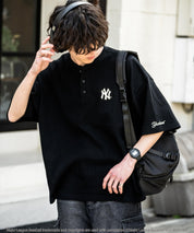 MLB メジャーリーグベースボール オーバーサイズヘンリーネックT/Cワッフルロゴプリント半袖Tシャツ 15531