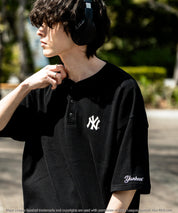 MLB メジャーリーグベースボール オーバーサイズヘンリーネックT/Cワッフルロゴプリント半袖Tシャツ 15531