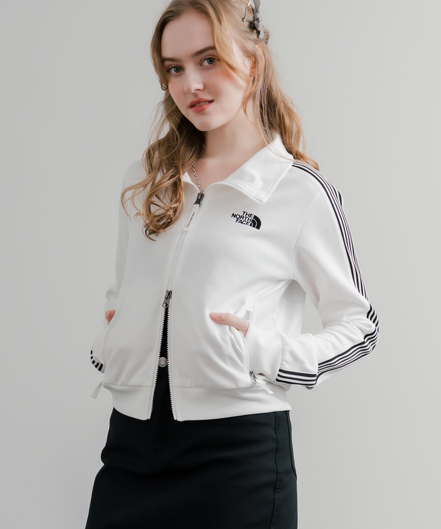 日本未展開モデル WHITE LABEL THE NORTH FACE W'S TNF TRACK JACKET 袖ラインショート丈トラックジャケット ジップパーカー 15532